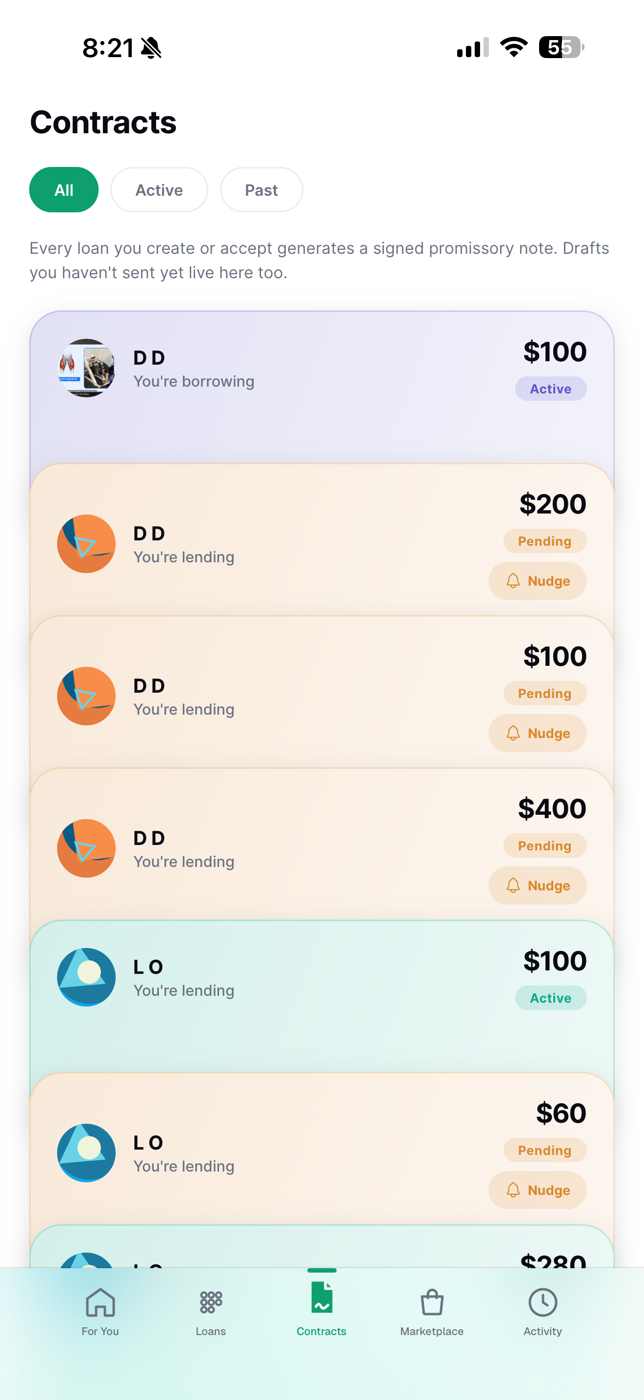 Contracts — stacked wallet cards